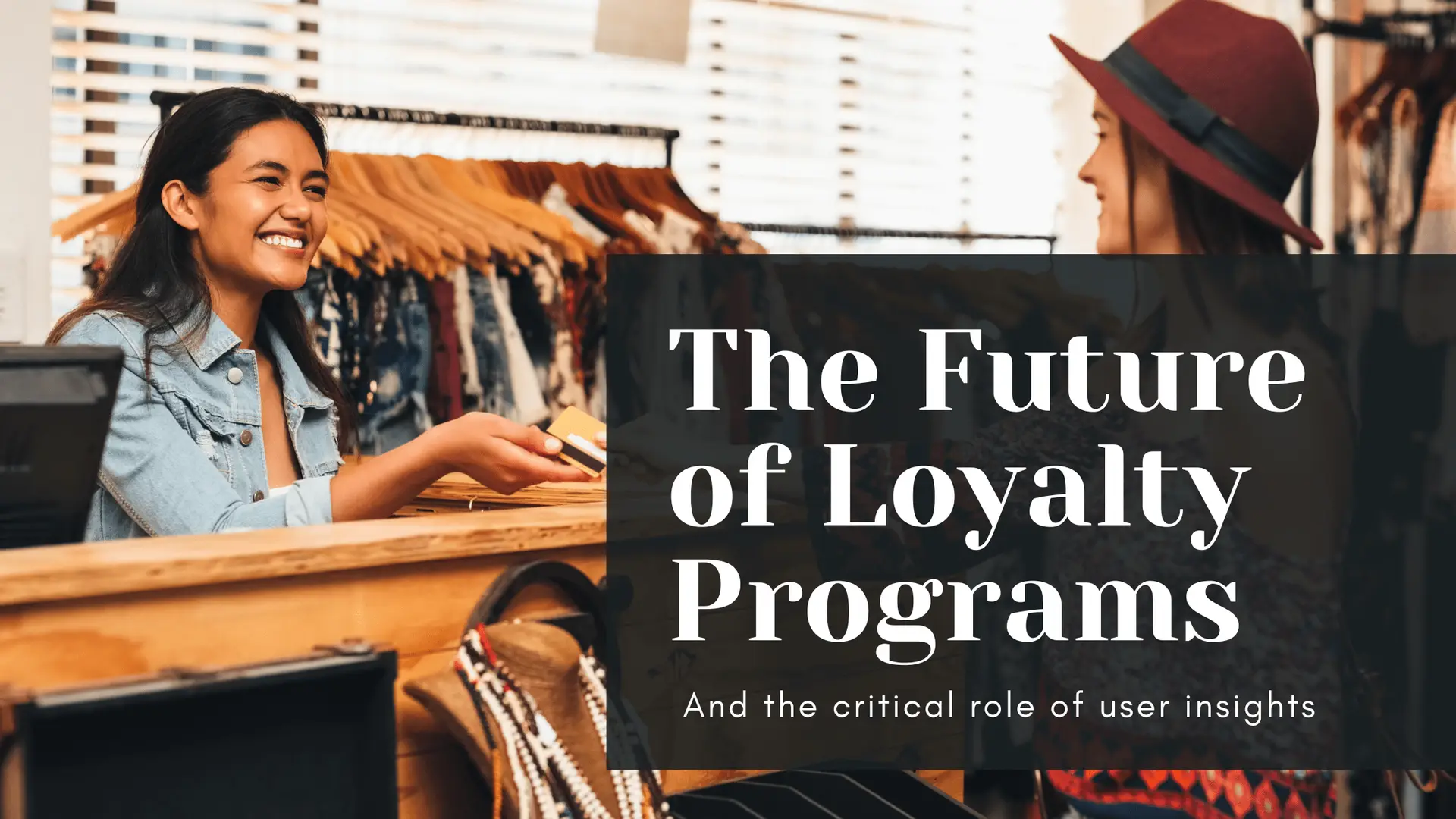 Blog banner, a women handing a loyalty card to the cashier